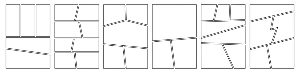 Obraz premium Blank comic book page layout templates with various panel arrangements for storytelling