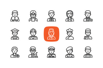 Obraz premium Outline people profession avatar icon set