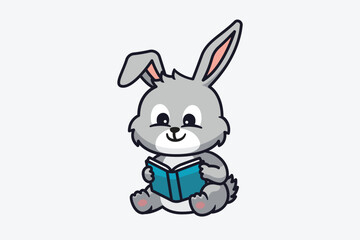 Obraz premium Cute cartoon rabbit reading a book