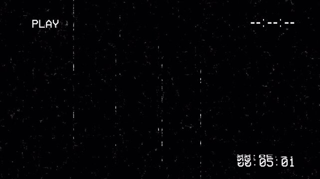 VHS Play Screen Overlay with Static Noise Distortion and Timecode Seamless 4K Animation 4k video animation seamless loop