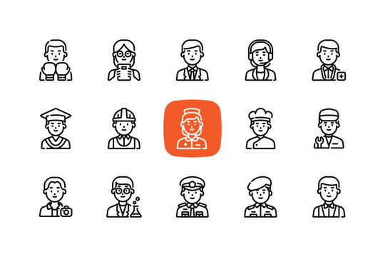 Outline people profession avatar icon set