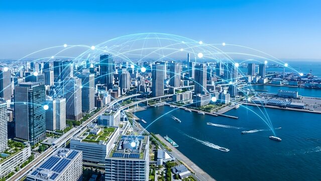 Smart City Network Connectivity and Digital Information Flow Across Urban Landscape.