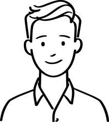 Obraz premium Hand Drawn Male Customer Service Agent Black and White Avatar Illustration in Minimal Line Art Style Design