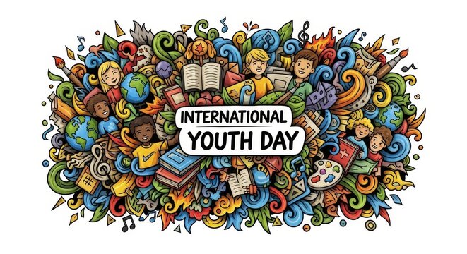 Colorful Illustration Celebrating International Youth Day with Kids
