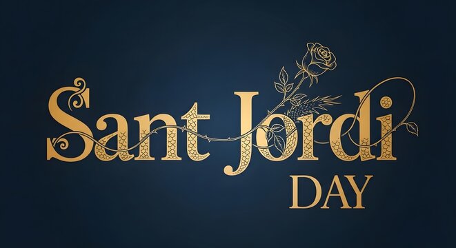 Sant jordi day celebration logo with gold text on dark background