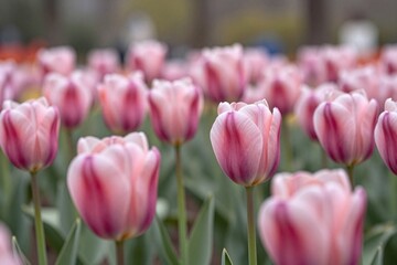 Obraz premium A field of pink tulips in the middle of a field