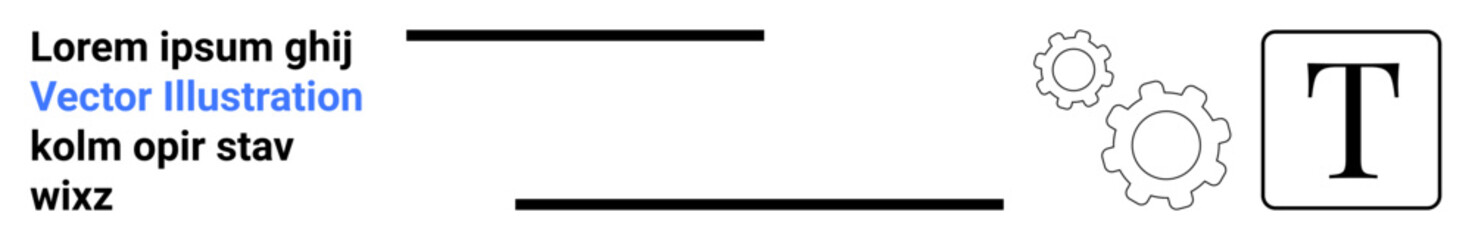 Obraz premium Editorial design, content creation, technology systems, workflow optimization, data integration, template design. Text layout with gears and placeholder text. Editorial design and technology systems