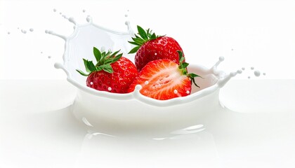 Fresh Strawberries Splashing into Creamy Milk, a Delicious and Refreshing Summer Treat