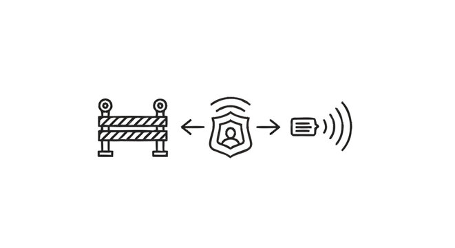 Security barrier with person shield and wireless signal icon.