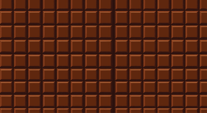 Seamless pattern of a dark milk chocolate bar with individual square segments creating a delicious sweet food background texture.