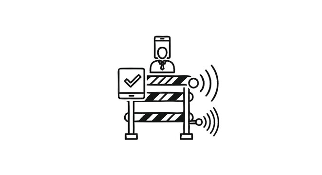 Security checkpoint with digital verification and wireless signals.