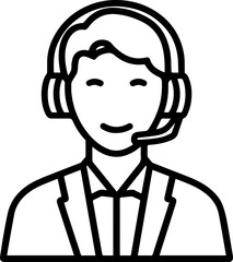 Obraz premium Hand Drawn Male Customer Service Agent Black and White Avatar Illustration in Minimal Line Art Style Design