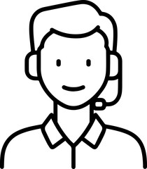 Obraz premium Hand Drawn Male Customer Service Agent Black and White Avatar Illustration in Minimal Line Art Style Design