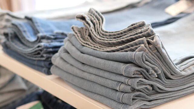 Stacked denim jeans ready for sale in store
