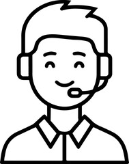 Obraz premium Hand Drawn Male Customer Service Agent Black and White Avatar Illustration in Minimal Line Art Style Design