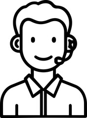 Obraz premium Hand Drawn Male Customer Service Agent Black and White Avatar Illustration in Minimal Line Art Style Design