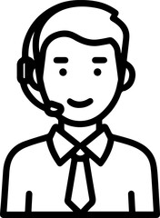 Obraz premium Hand Drawn Male Customer Service Agent Black and White Avatar Illustration in Minimal Line Art Style Design