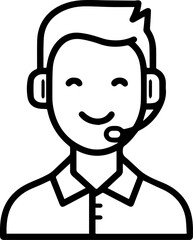 Obraz premium Hand Drawn Male Customer Service Agent Black and White Avatar Illustration in Minimal Line Art Style Design