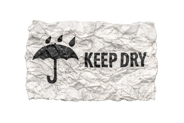 Fototapeta premium Crumpled paper packaging symbol advising keep dry