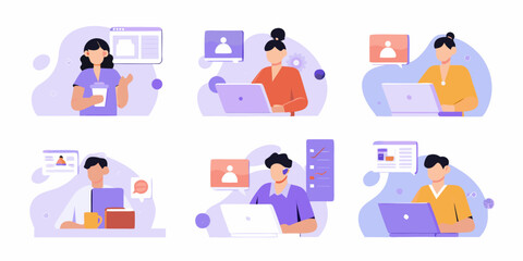 People collaborating remotely using laptops and video conferencing tools