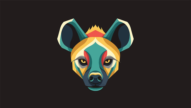 Stylized Geometric Hyena Head Portrait Vibrant Colors.