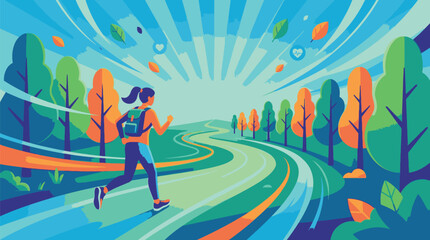 Young Woman Running on Vibrant Path in Nature.