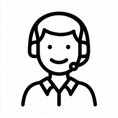 Obraz premium Hand Drawn Male Customer Service Agent Black and White Avatar Illustration in Minimal Line Art Style Design