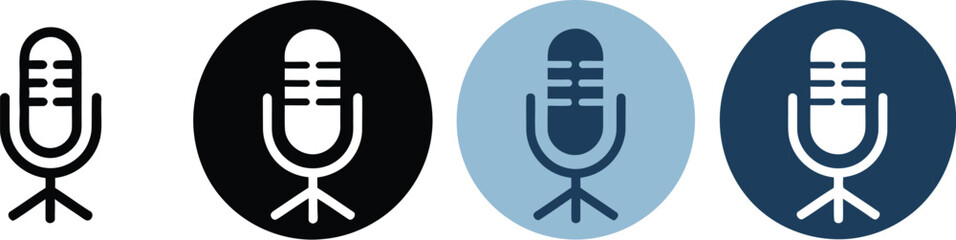 Microphone Vector Collection Showing Monochrome Mic Dark Circular Mic and Light Blue Circular Mic in Modern Style
