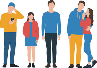 Obraz premium Mega collection of diverse young people wearing casual urban streetwear outfits in minimalist flat vector illustration and black line art style on white background