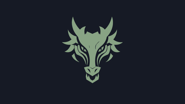 Stylized Dragon Head Emblem with Fierce Eyes and Horns.