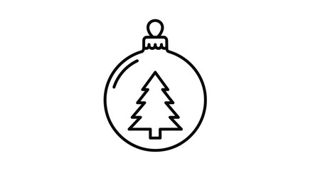 Fototapeta premium Line art illustration of a round Christmas bauble ornament with a simple pine tree design inside for festive holiday use.