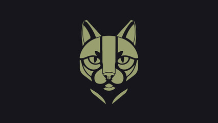 Fototapeta premium Stylized Geometric Cat Face Emblem on Dark Background.