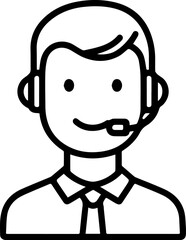 Obraz premium Hand Drawn Male Customer Service Agent Black and White Avatar Illustration in Minimal Line Art Style Design