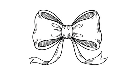 Fototapeta premium Detailed hand-drawn sketch of a decorative ribbon bow showcases fine line work and shading for a classic illustration look.
