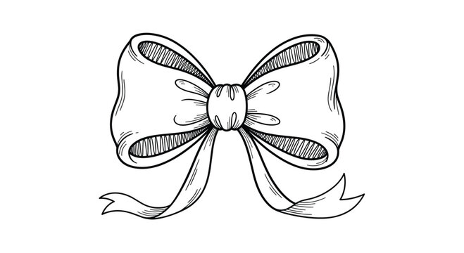 Detailed hand-drawn sketch of a decorative ribbon bow showcases fine line work and shading for a classic illustration look.