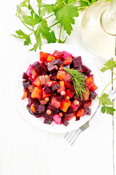 Salad of beetroot and pea on board top