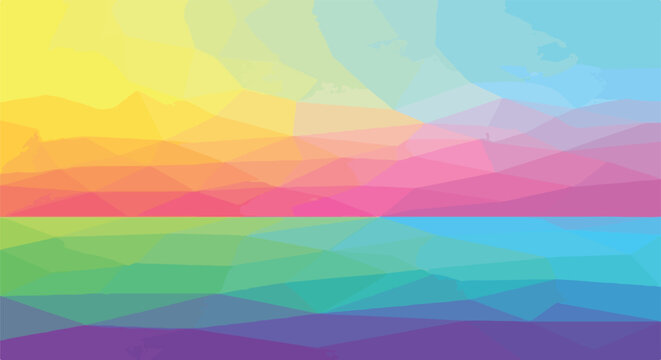 Colorful low-poly art depicting a geometric landscape with sky and horizon
