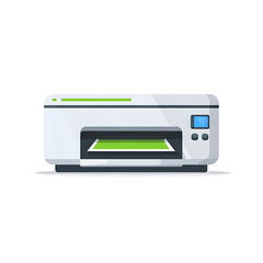 Modern inkjet printer icon with digital display and green paper output isolated on white