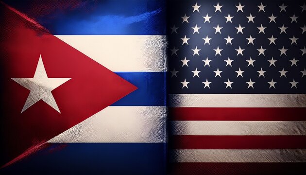 cuba flag and usa flag on each side background