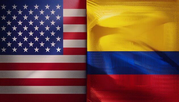 usa flag and colombia flag on each side background