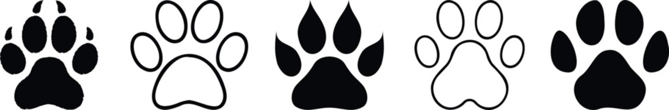 Animal paw print vector set with domestic pet and wild animal tracks.