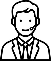 Obraz premium Hand Drawn Male Customer Service Agent Black and White Avatar Illustration in Minimal Line Art Style Design