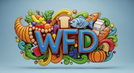 Fototapeta premium Colorful Food Illustration with Vibrant Elements and WFD Design