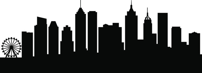 Atlanta skyline silhouette with modern skyscrapers and ferris wheel isolated on white background urban cityscape panorama vector illustration architecture landmark © MD MIJANUR