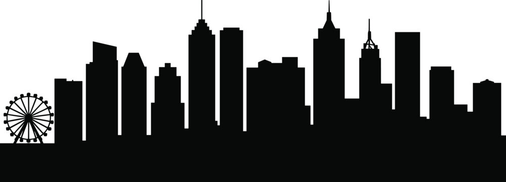 Atlanta skyline silhouette with modern skyscrapers and ferris wheel isolated on white background urban cityscape panorama vector illustration architecture landmark