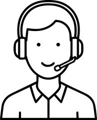 Obraz premium Hand Drawn Male Customer Service Agent Black and White Avatar Illustration in Minimal Line Art Style Design