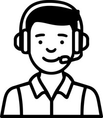 Obraz premium Hand Drawn Male Customer Service Agent Black and White Avatar Illustration in Minimal Line Art Style Design