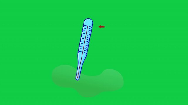 Animated flat color medical thermometer with alert signal, in dynamic motion, highlighting temperature measurement tools for healthcare, clinical, and wellness projects