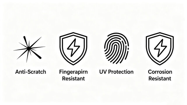 Scratch resistant, fingerprint resistant, UV resistant, corrosion-resistant, durable product surface protection, and promotional scenes for digital accessories and building materials products.
