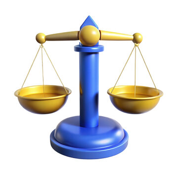 3d rendered blue and gold balance scale isolated on transparent background